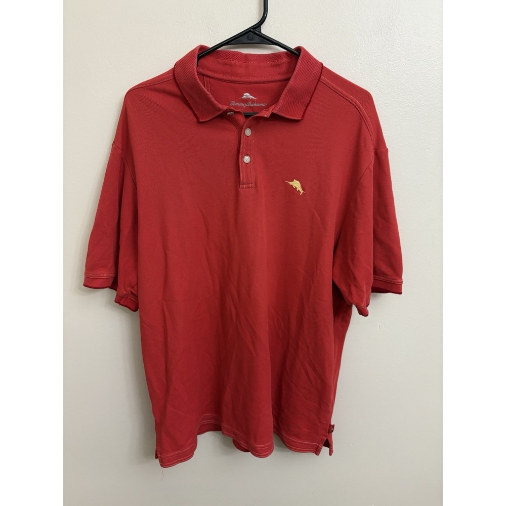 Tommy Bahama Emfielder Polo Shirt Mens XL Red Supima Cotton Marlin Logo Golf